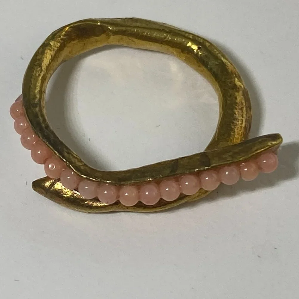 Turkish Rhodochrosite Stones Ring 24Kt gold over bronze Sz 6.5